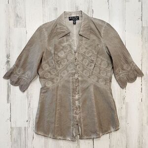 Getty Zueger Two Tone Taupe Button Up Blouse Size XL